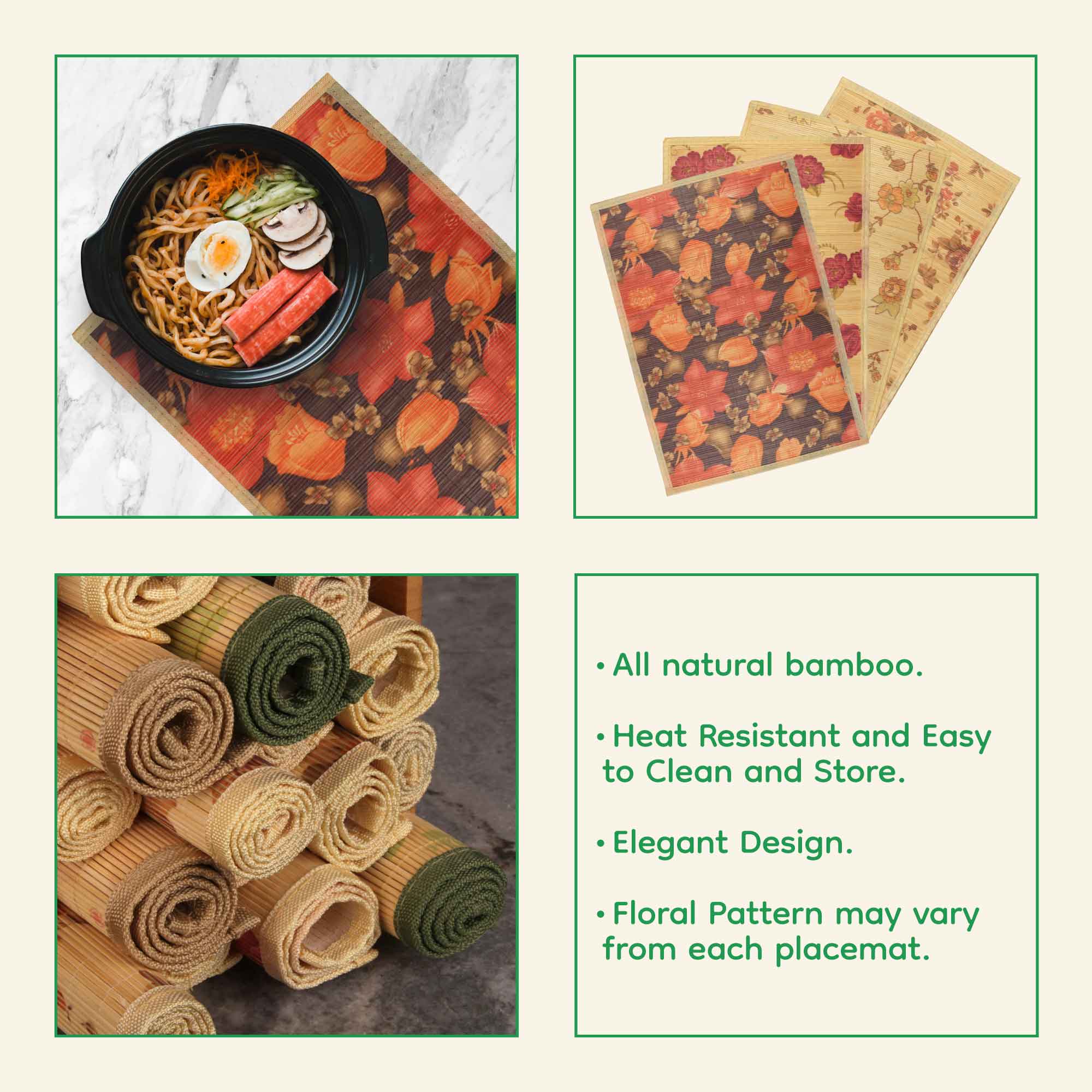 Flower Print Bamboo Placemats