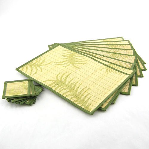 Bamboo Patterned Placemats with Fabric Border and Matching Coasters