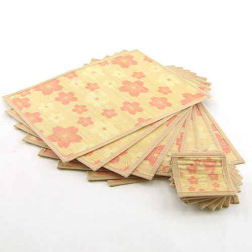 Bamboo Patterned Placemats with Fabric Border and Matching Coasters