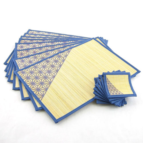 Bamboo Patterned Placemats with Fabric Border and Matching Coasters