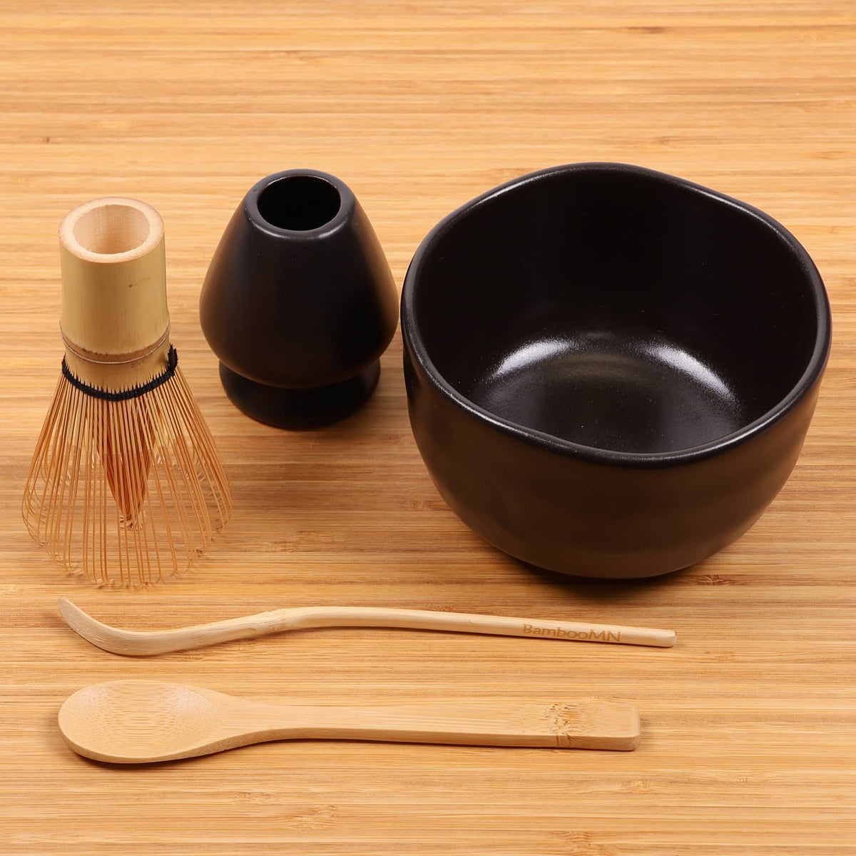 Matcha Set Kit BambooMN Brand - Matcha Bowl Set (Includes Bowl, Rest,Tea Whisk Bamboomn Brand - Matcha Tea Whisk Holder - Deep Blue White