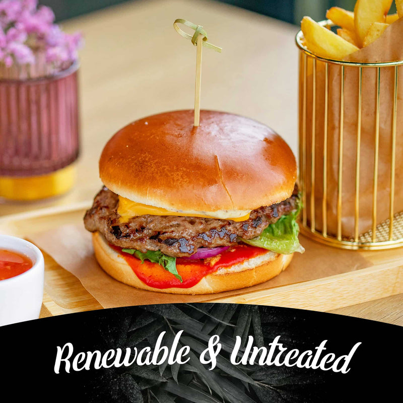 bamboo green knot picks skewers burger hamburger cheeseburger food toppers fries renewable untreated sustainable