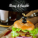 bamboo green knot picks skewers burger hamburger cheeseburger food toppers olives lettuce table strong durable