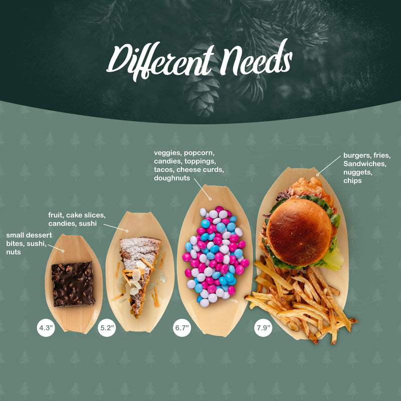 different needs sizes small dessert bites sushi nuts fruit cake candies vegetables popcorn toppings tacos cheese curds doughnuts donuts burger fries sandwiches chips nuggets brownie pie chocolates