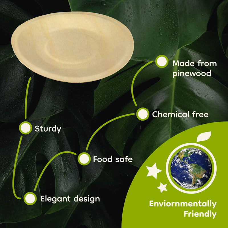 wood pine disposable food appetizer plates sturdy elegant safe chemical free design