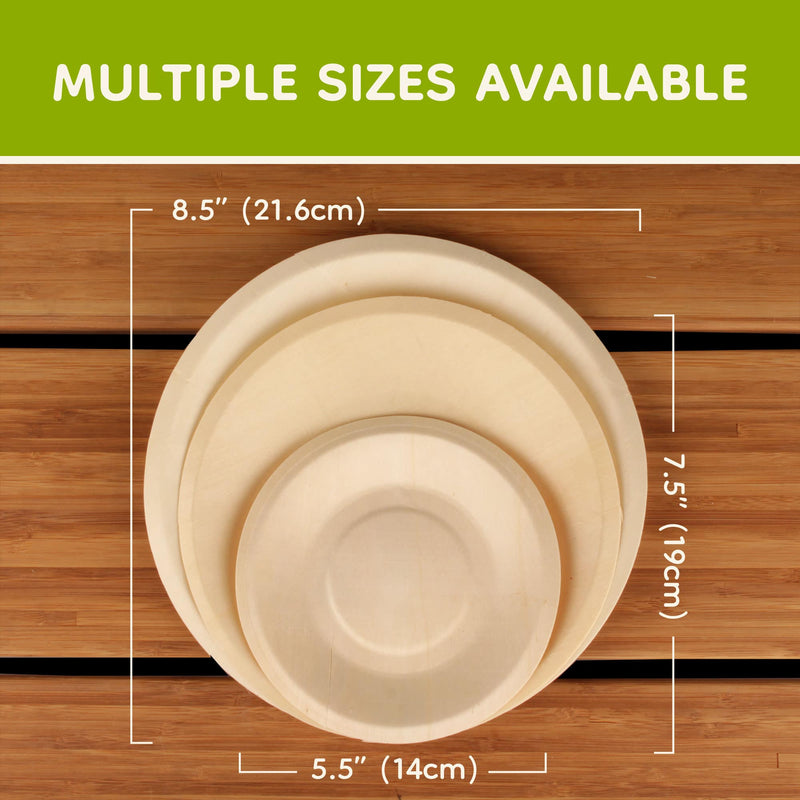 wood pine disposable food appetizer plates bamboo background multiple sizes measurements