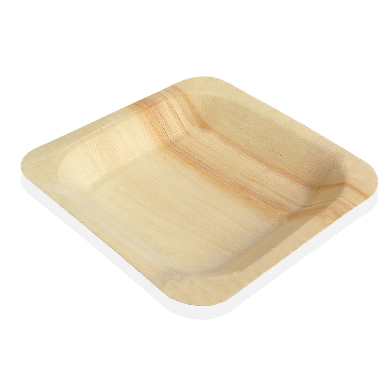 pine wood square plate food appetizer white background 4.5" inch