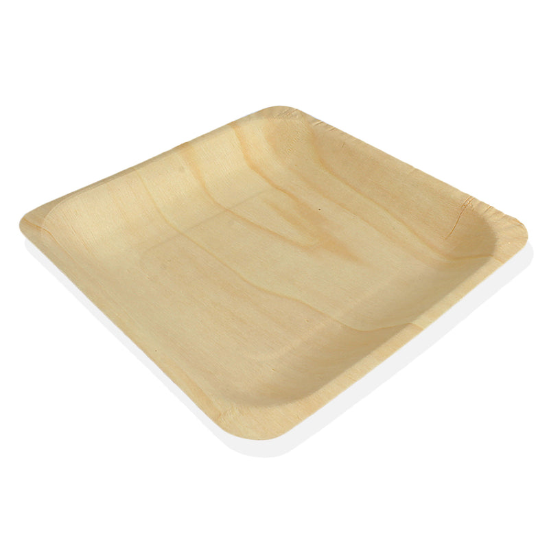 pine wood square plate food appetizer white background 5.5" inch