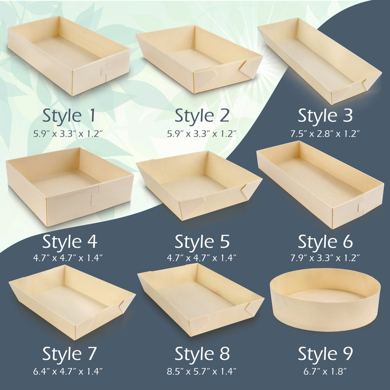 Disposable Wood Food Container Boxes - With or Without Lid