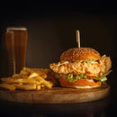 chicken burger sandwich fries beer bamboo paddle picks skewers sticks