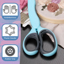 blue craft scissors colorful background knitting ambidextrous plastic handle rubber grip