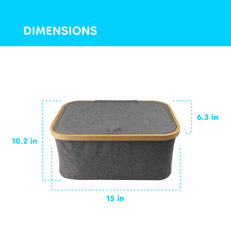 Dimensions of crafting basket, 15 inches long 10.2 inches tall, and 6.3 inches wide