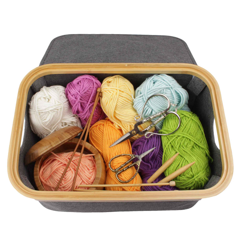 Top view of crafting basket with supplies inside