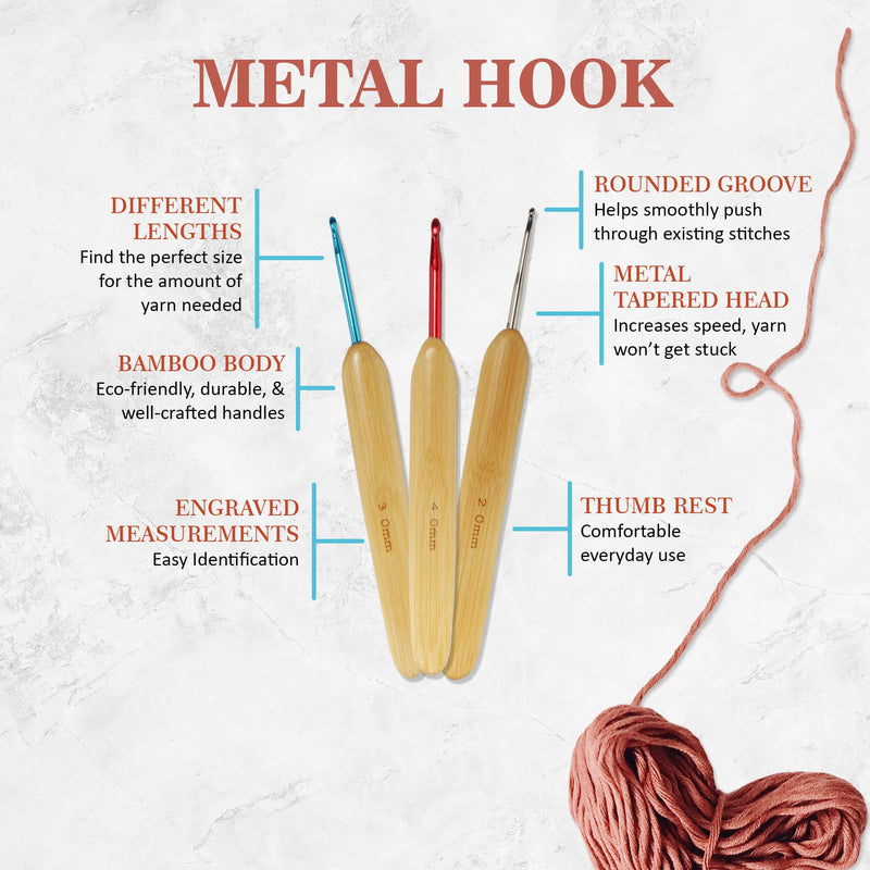 8pc Steel Bamboo Crochet Hook Set