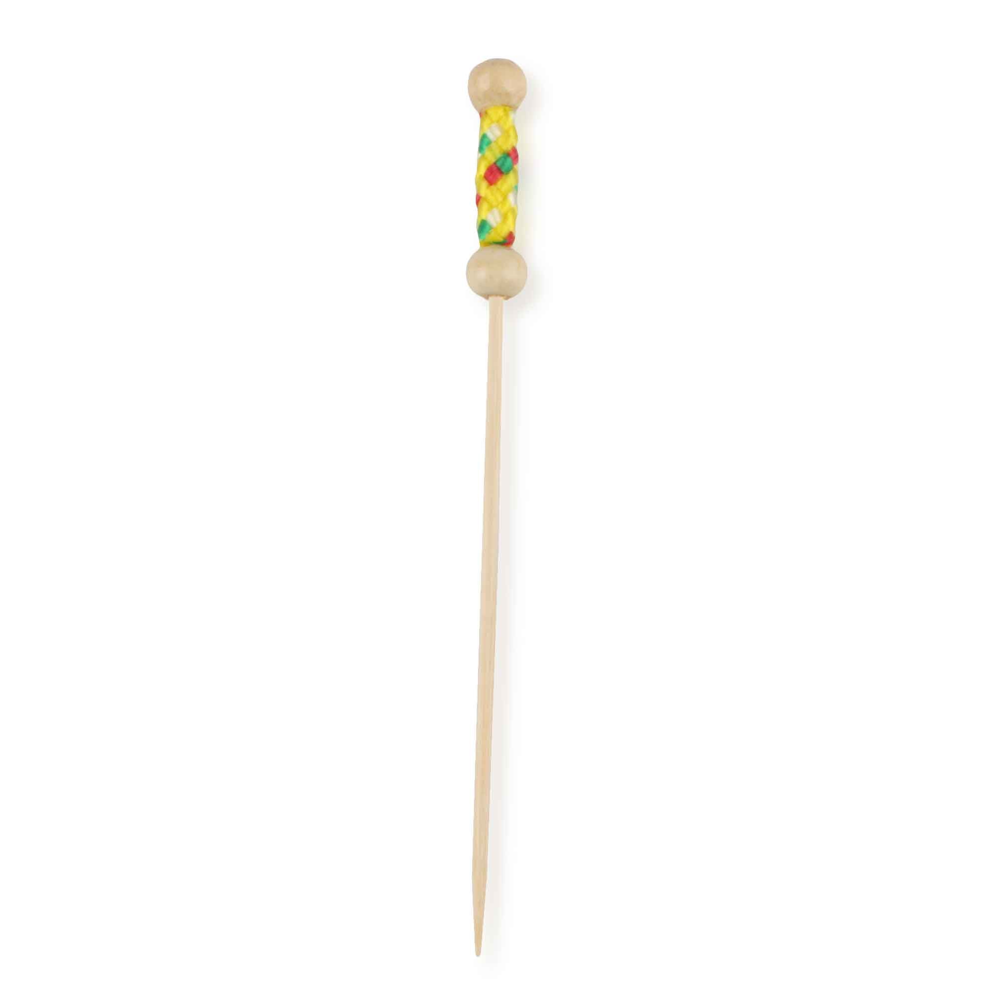 bamboo string braid food drink cocktail pick yellow 3.9" inch