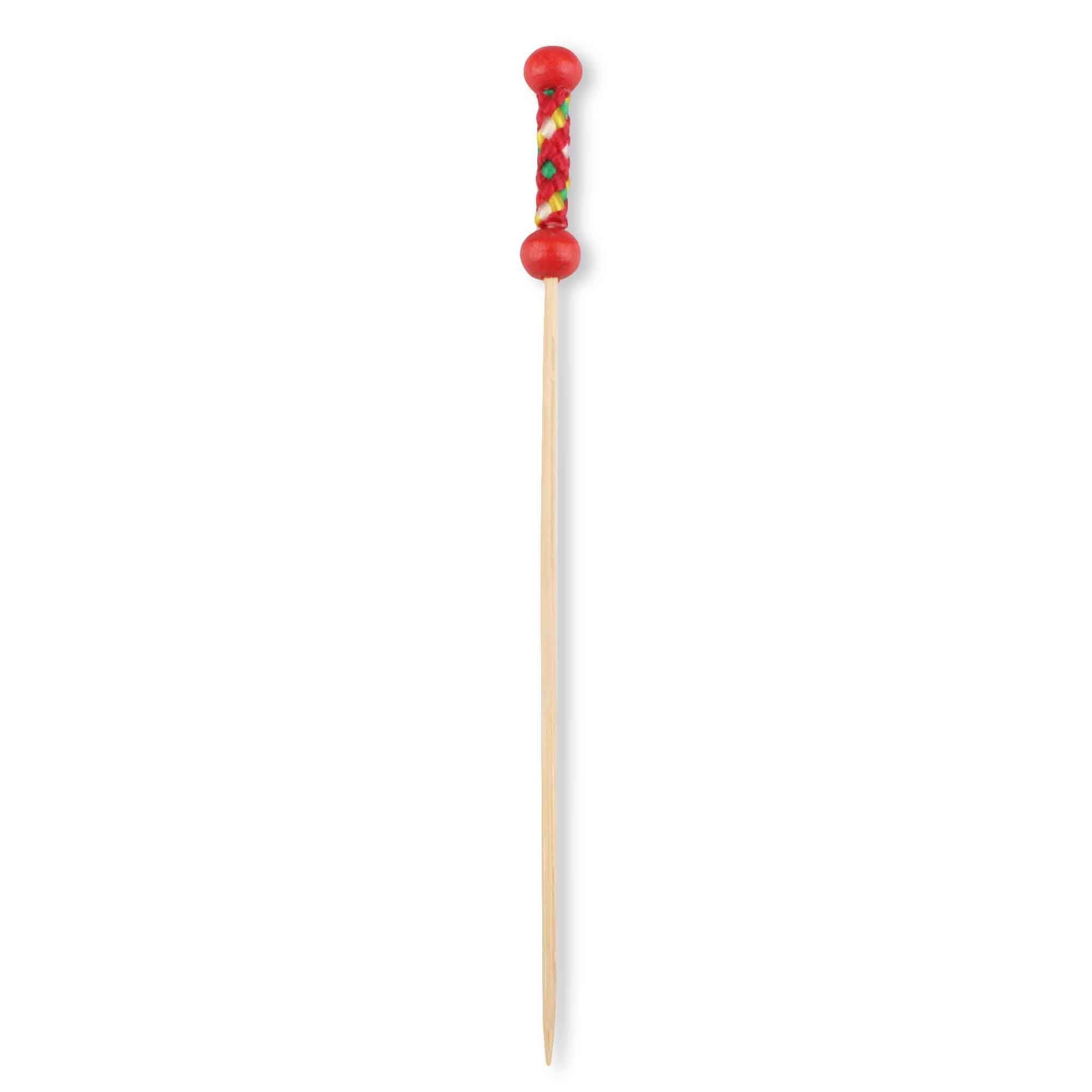 bamboo string braid food drink cocktail pick red 4.7" inch
