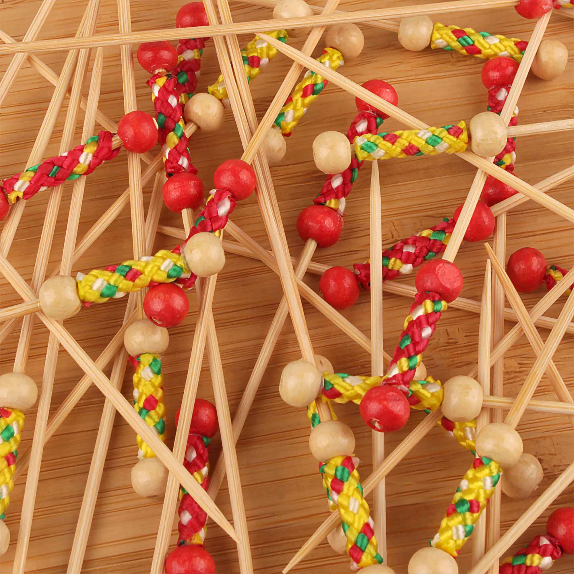 string braid pattern cloth picks red yellow appetizer cocktail