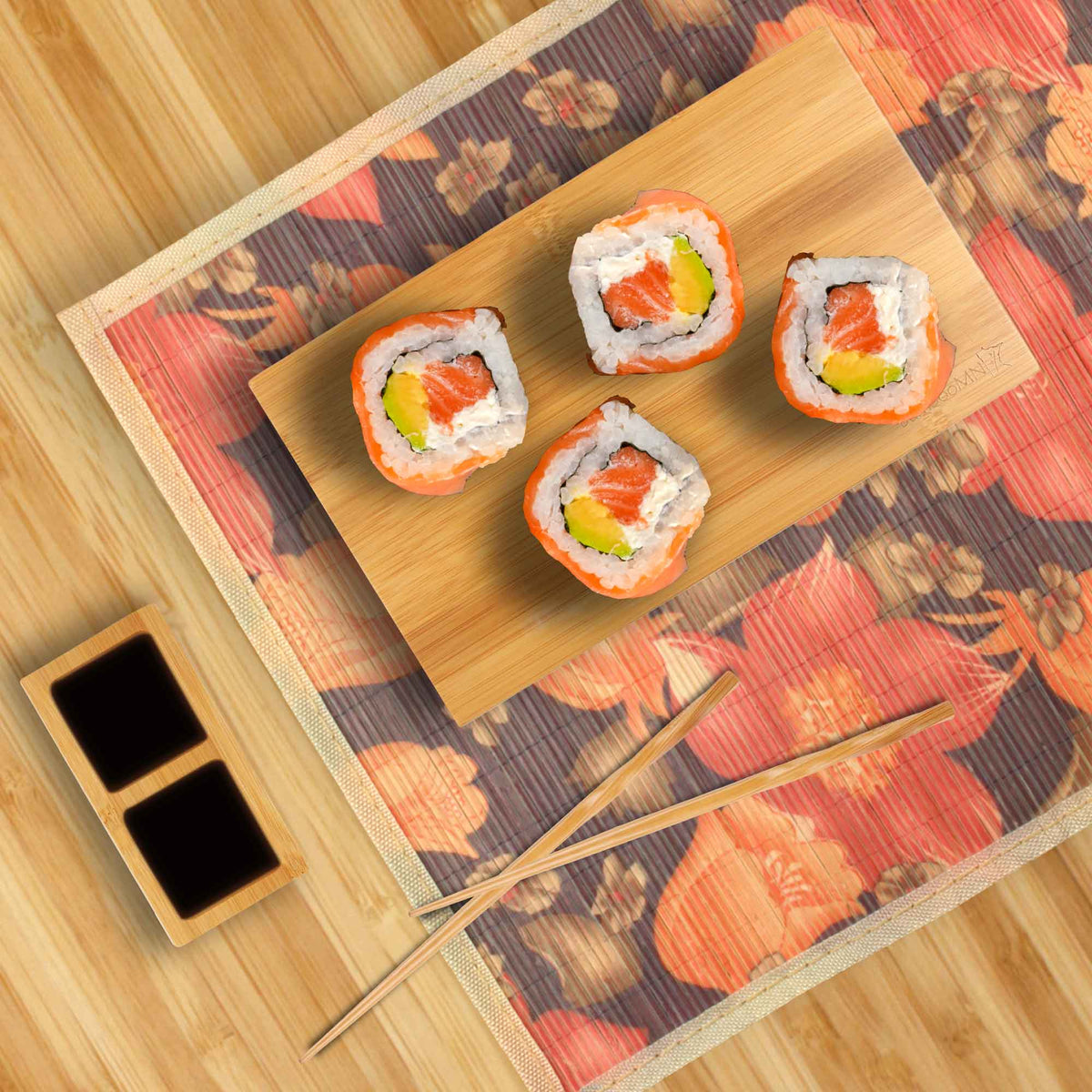 Bamboo Sushi Board Tray, Chopsticks and Compartment Sauce Dish, Various  Sizes and Style