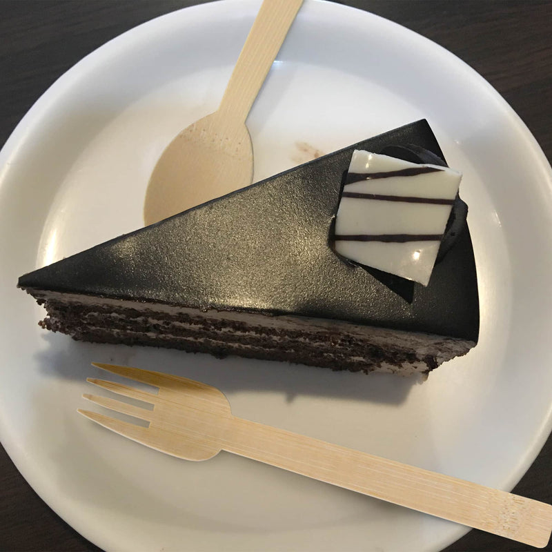 bamboo veneer utensils chocolate cake plate food dessert dinner