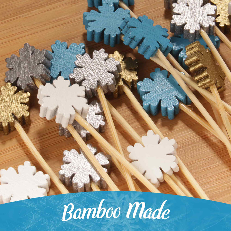 winter snowflake bamboo picks closeup made