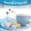winter snowflake bamboo food drink picks skewers doughnut donut holes mug hot chocolate marshmallows renewable disposable