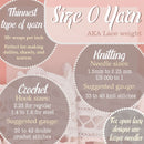 sizing information about the yarn