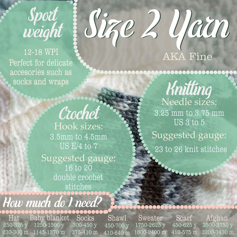 size 2 yarn information