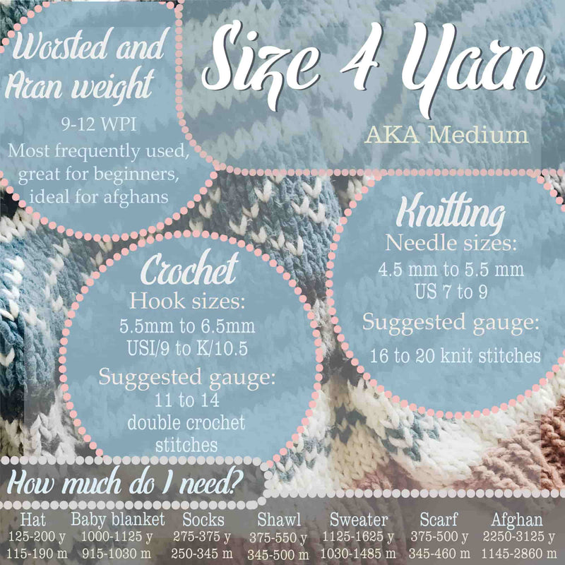 sizing information about size 4 yarn