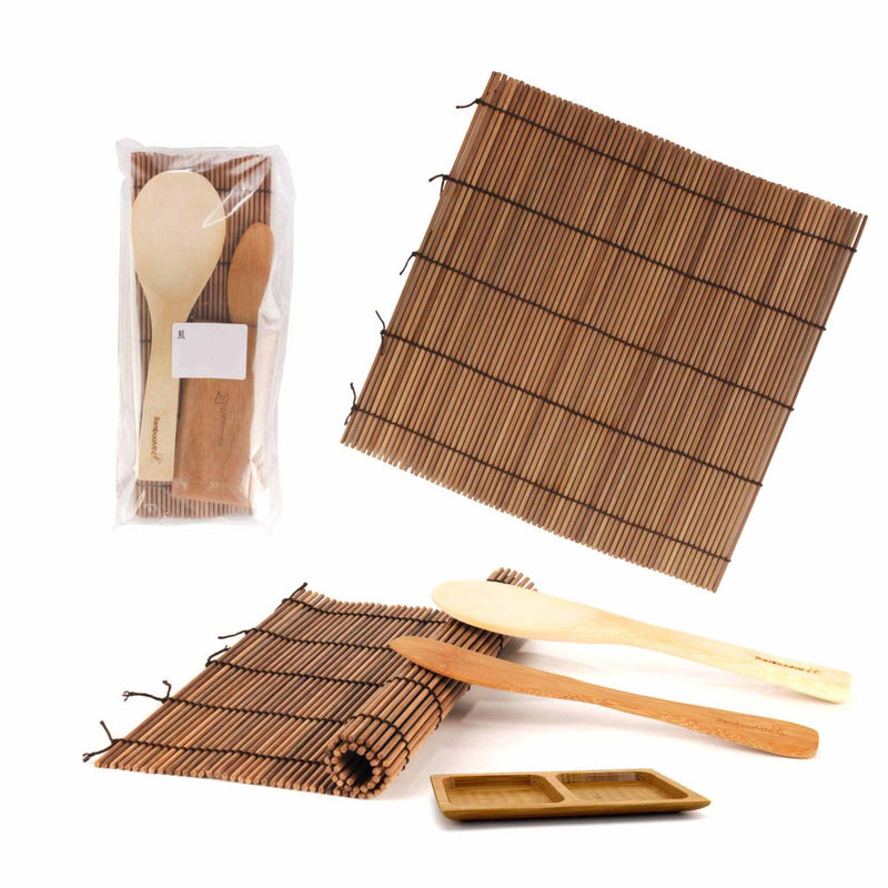 Sushi Rolling Kit - 2x rolling mats, 1x rice paddle, 1x spreader, 1 Compartment Sauce Dish - 1/3/10/100 Sets