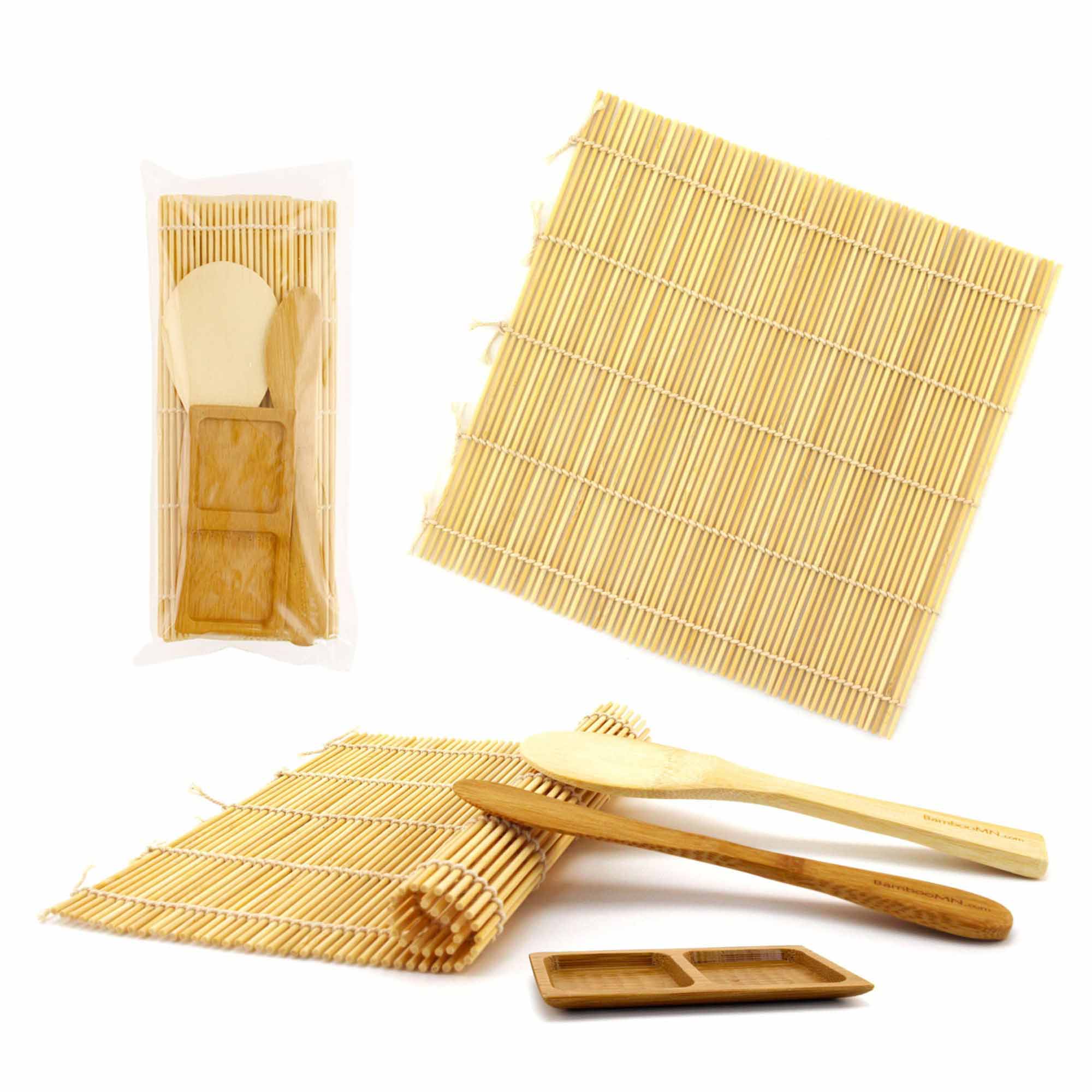 Sushi Rolling Kit - 2x rolling mats, 1x rice paddle, 1x spreader, 1 Compartment Sauce Dish