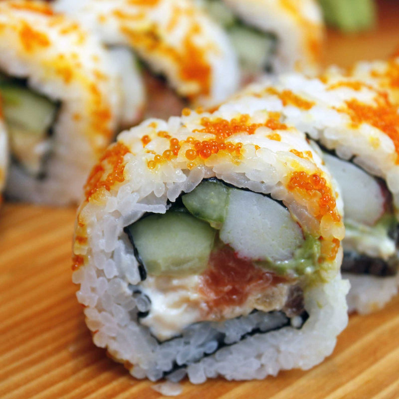 close-up on sushi