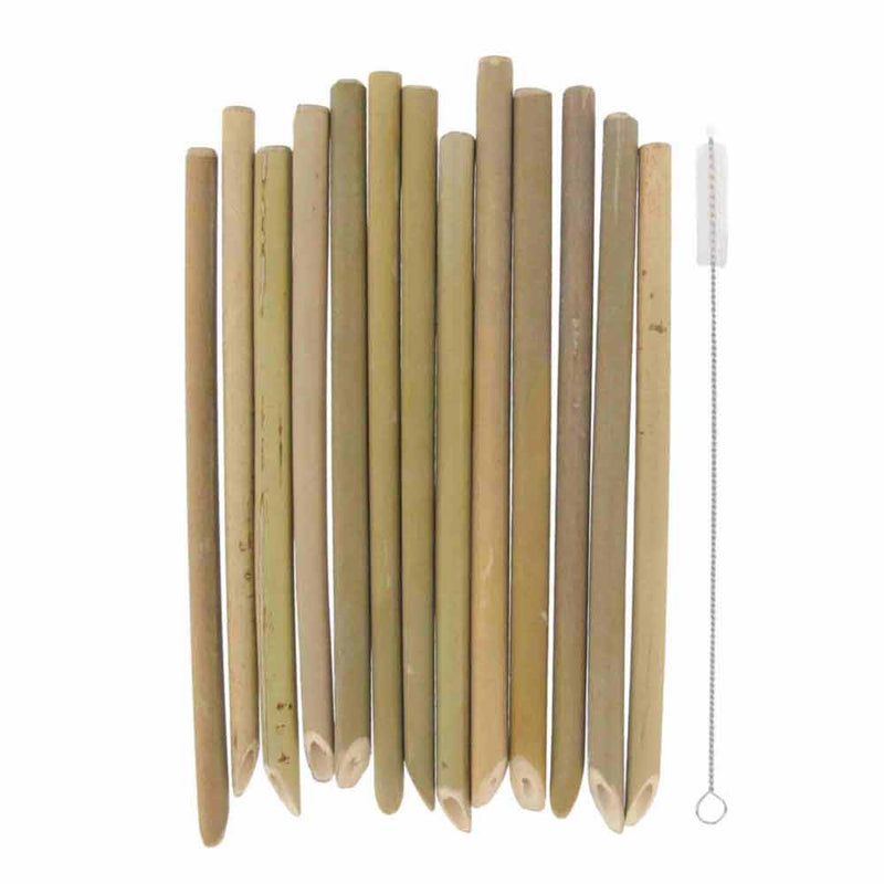 7" Disposable Reusable Bamboo Drinking Straws + Cleaning Brush for every 10 straws