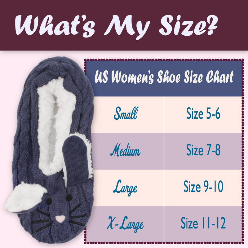 Animal Slippers size chart