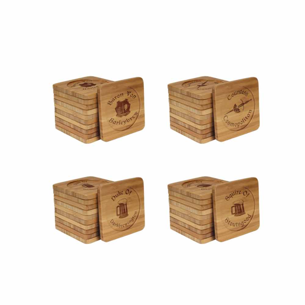 Assorted Laser Engraved Bamboo Coasters - Dark Ales Names - Square