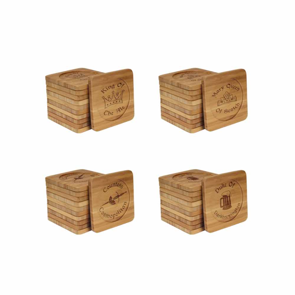 Dark Ale Names Square Custom Engraved Bamboo Coaster Set