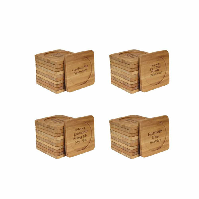bamboomn Dark Ale Phrases Square Custom Engraved Bamboo Coaster Set