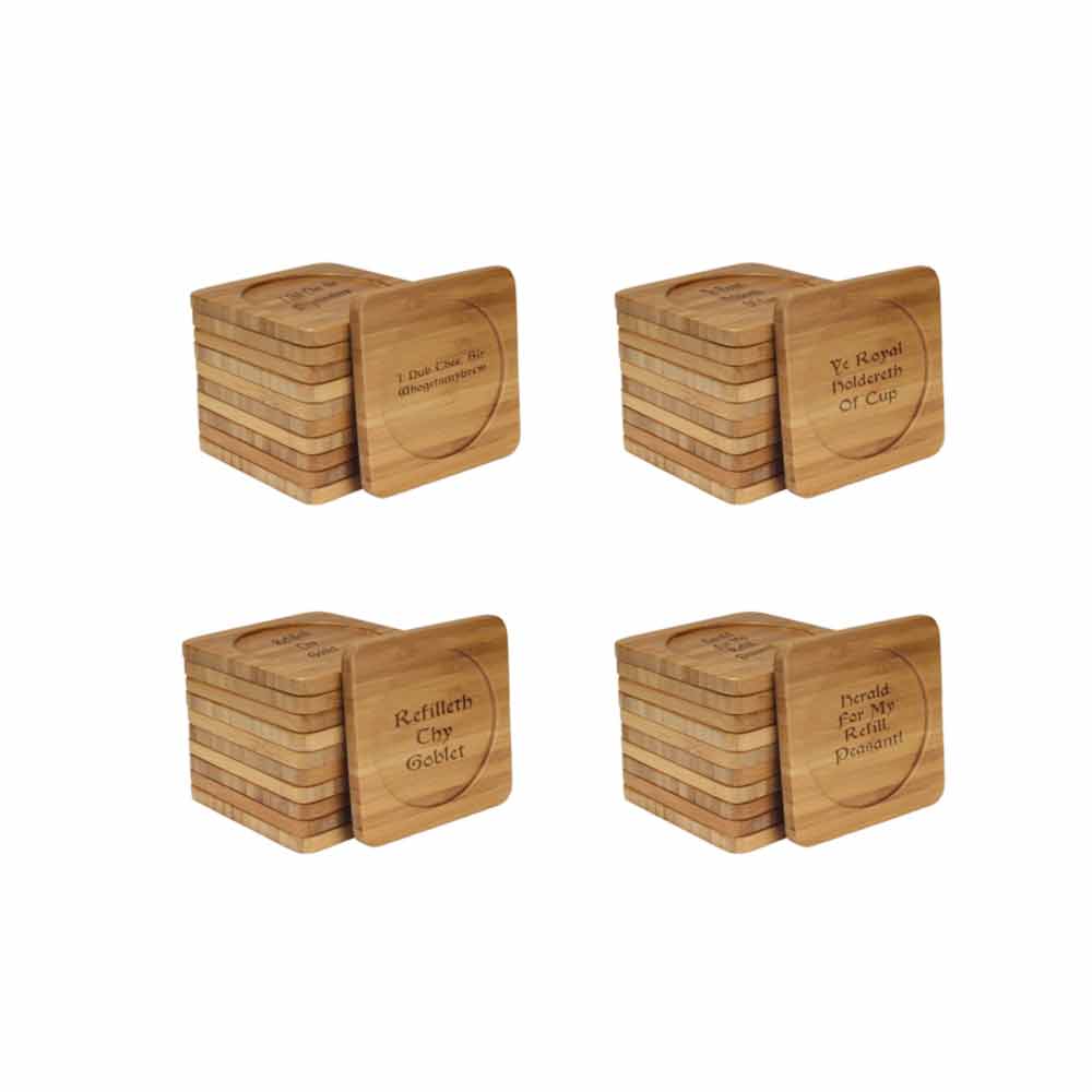 Dark Ale Phrases Square Custom Engraved Bamboo Coaster Set