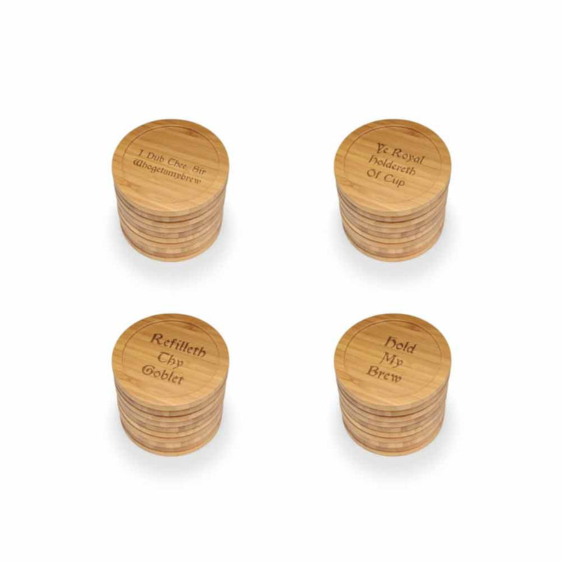 Dark Ale Phrases Round Custom Engraved Bamboo Coaster Set