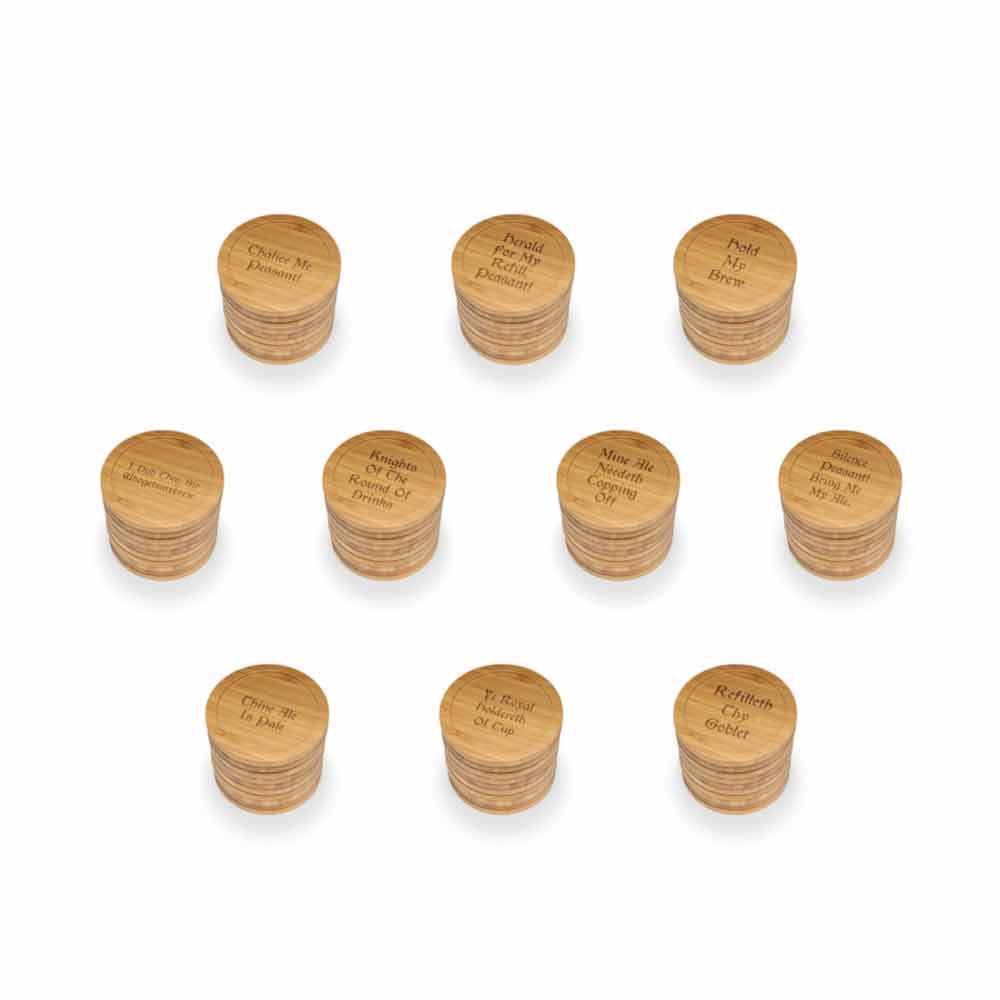 Dark Ale Phrases Round Custom Engraved Bamboo Coaster Set