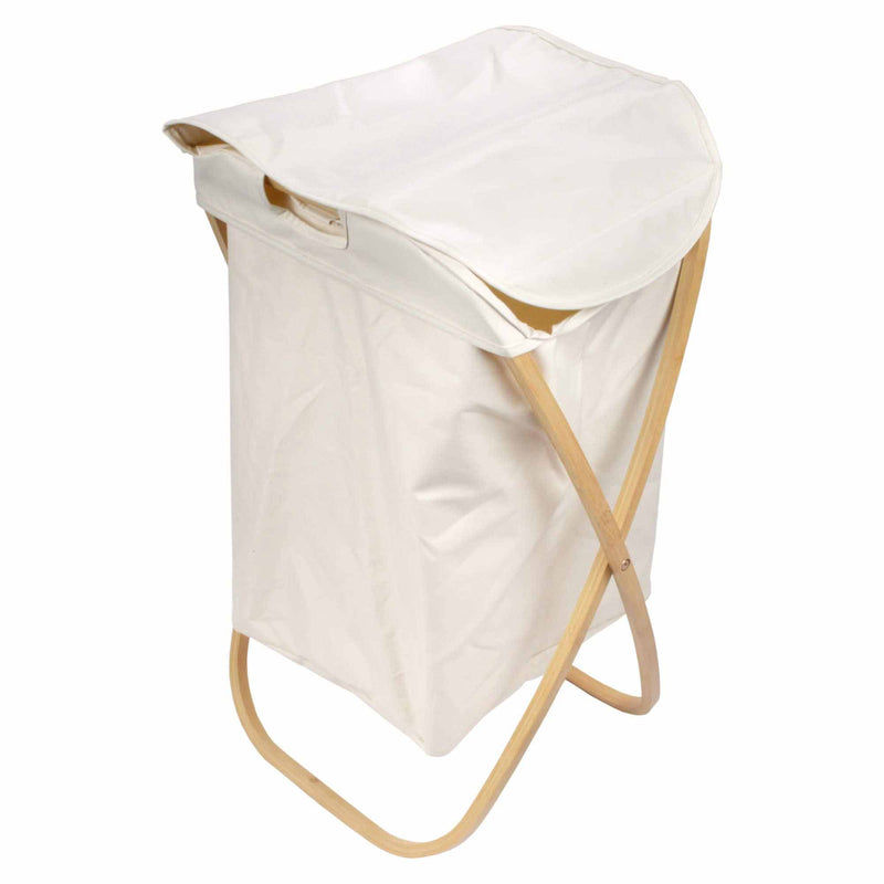 White laundry hamper with bamboo supports