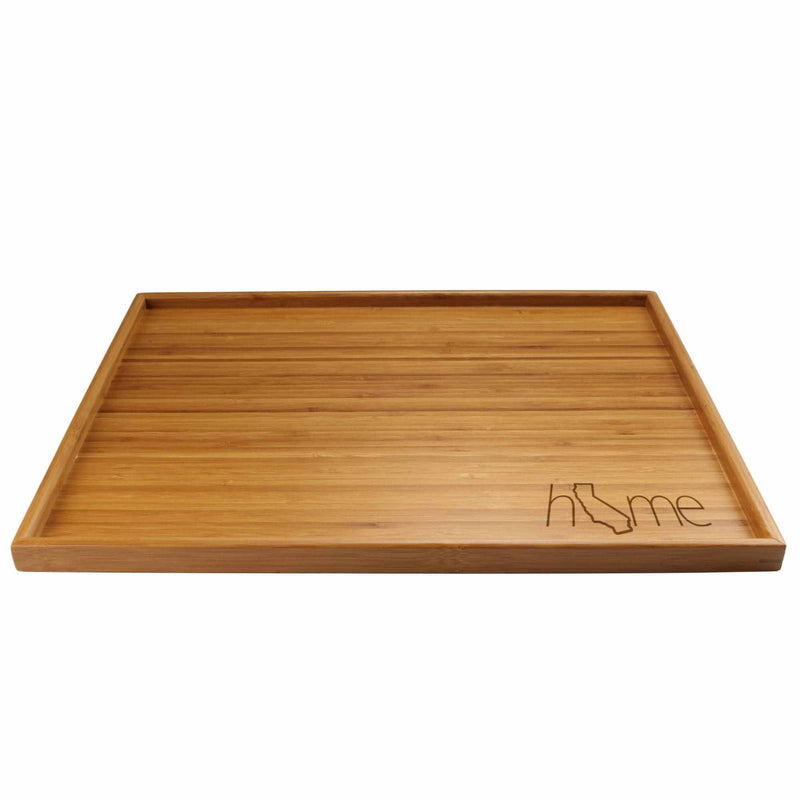 Engraved Bamboo Serving Tray - Home w/ State - Style 2  - Large - California