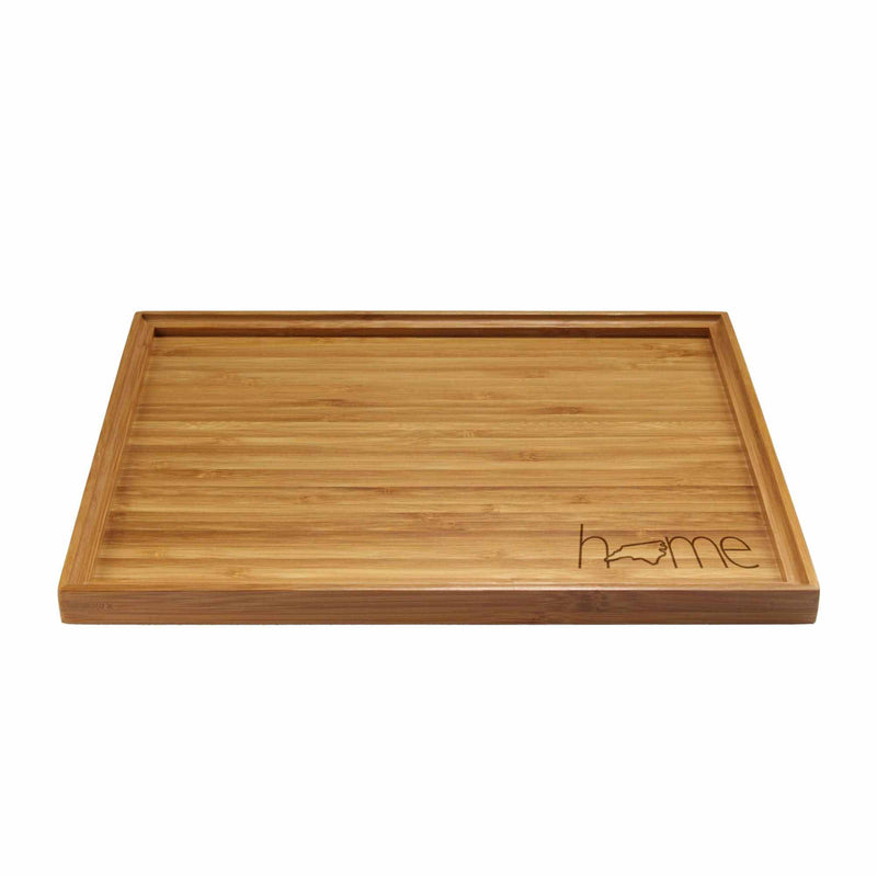 Engraved Bamboo Serving Tray - Home w/ State - Style 2  - Medium - North Carolina