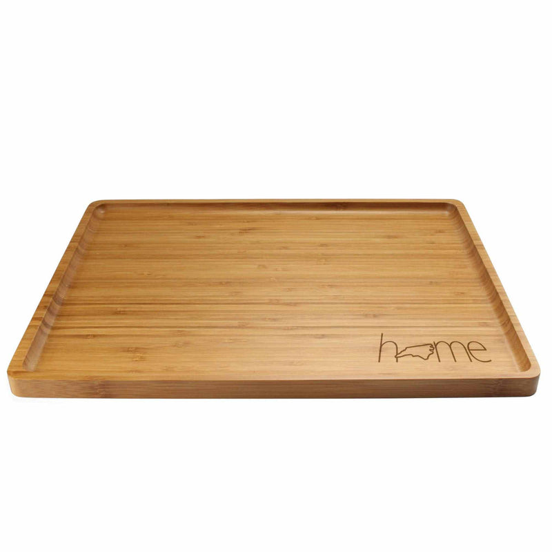 Engraved Bamboo Serving Trays Home w/ State - Style 2 - Large - 17" x 13" x 0.75"