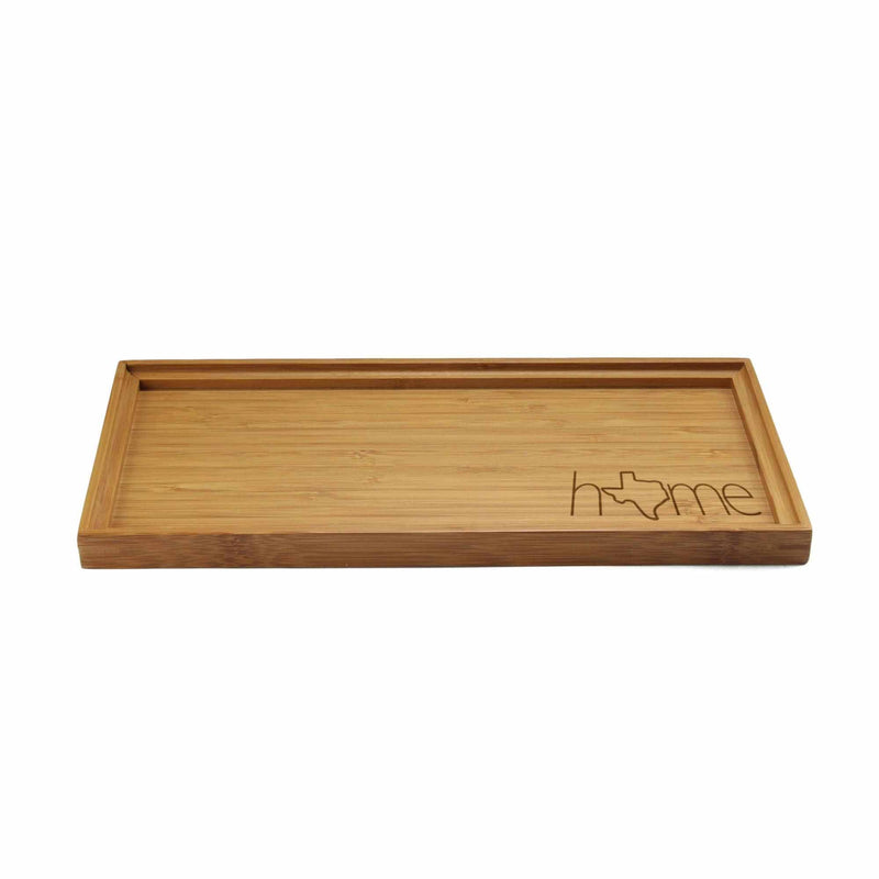Engraved Bamboo Serving Tray - Home w/ State - Style 2  - Small - Texas