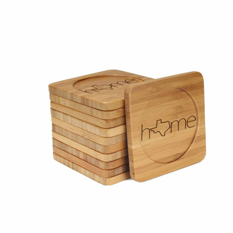 Home with State Style 2 Square Custom Engraved Bamboo Coaster Set