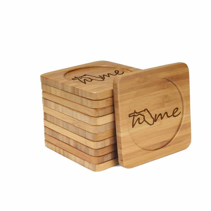 Home with State Style 1 Square Custom Engraved Bamboo Coaster Set