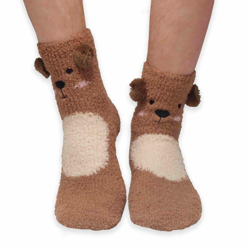 Teddy Bear Socks, Warm Cute Fuzzy Non Slip Animal Socks for Women