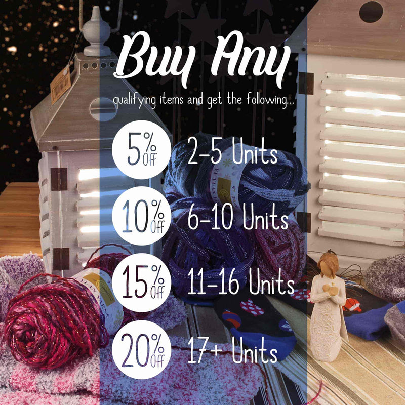 BambooMN offers a bulk order discount on yarn orders. Use this image to see how it works and see how much you can save.