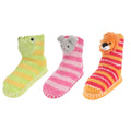 Kids Fuzzy Animal Slippers with Non Slip Slipper Grippers - 3 Pairs