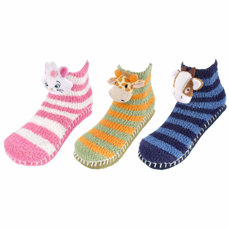 Fuzzy Animal Slippers for Women with Non Slip Slipper Grippers - 3 Pairs